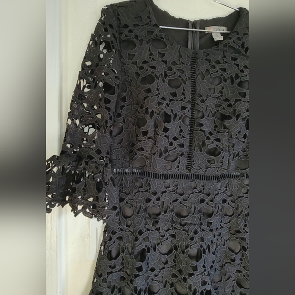 New Love X Design Jet Black Bell Sleeve Lace Mini Dress Fit And Flare Medium - Picture 9 of 16